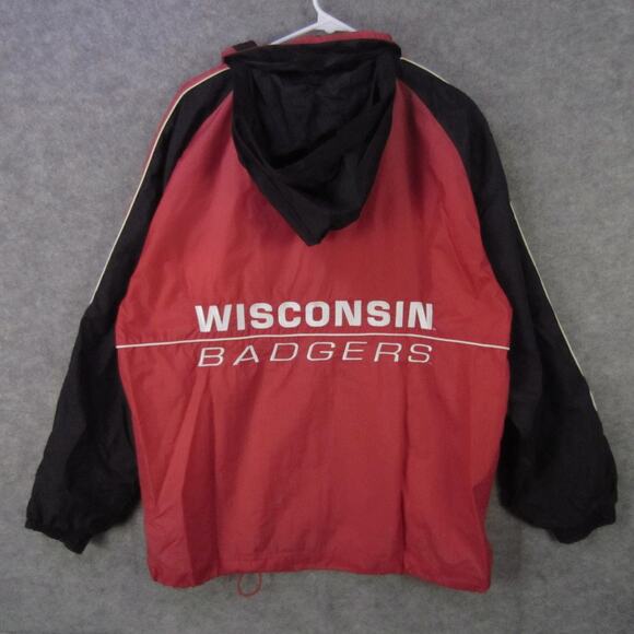 Wisconsin Badgers Jacket Mens Medium Red Hooded Windbreaker NCAA Logo Athletic - Picture 6 of 7